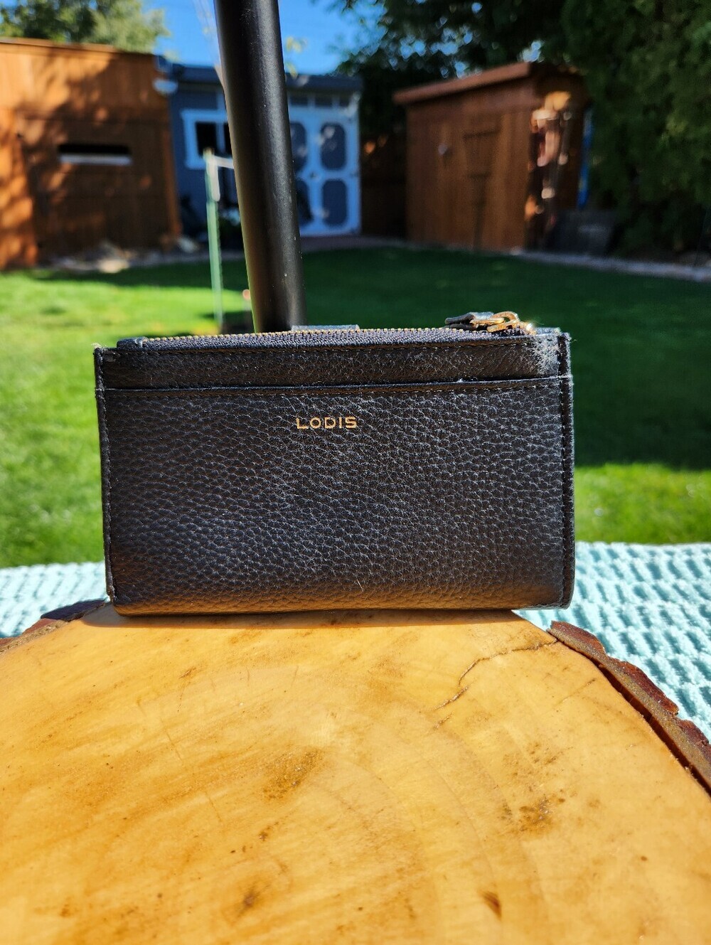 Lodis Black Pebbled Leather Wallet with Gold Snap